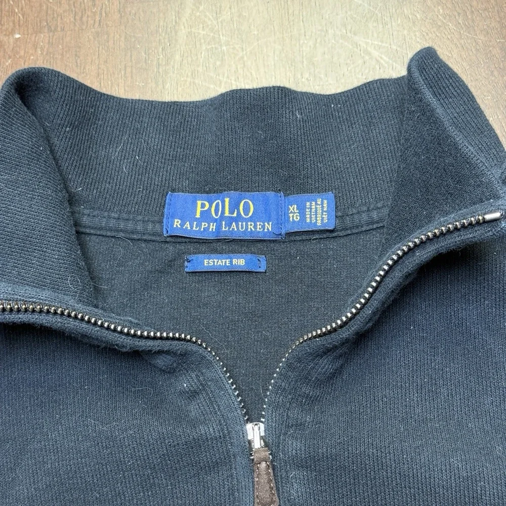 Polo Ralph Lauren Sweater Mens XL Black 1/4 Zip Pullover Estate‎ Rib Flesh Pony